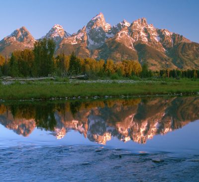 Grand Teton and Snake River. Late sunrise.
